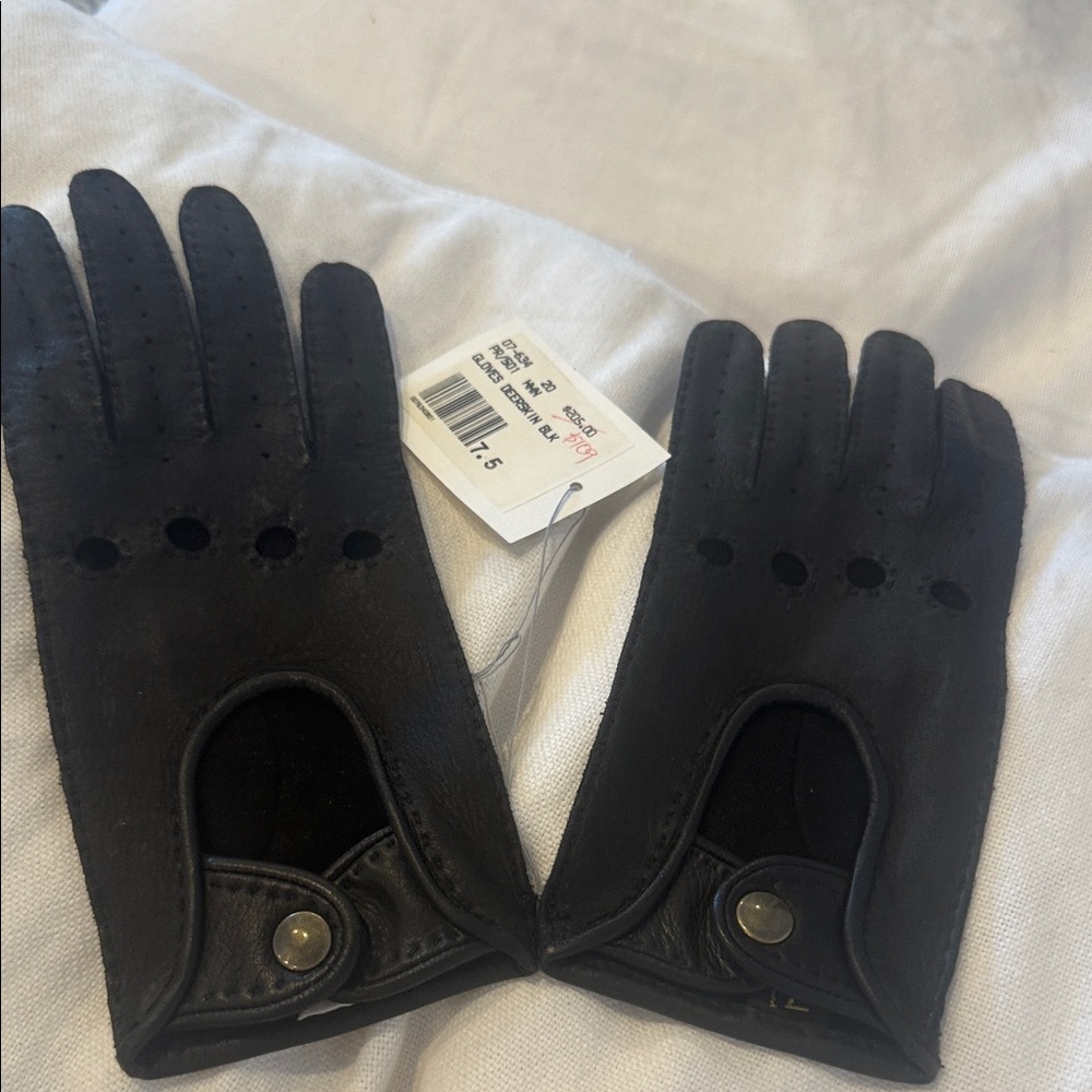 A Testoni Stylish Black Deerskin Leather Driving Gloves NWT $205 Size 7.5